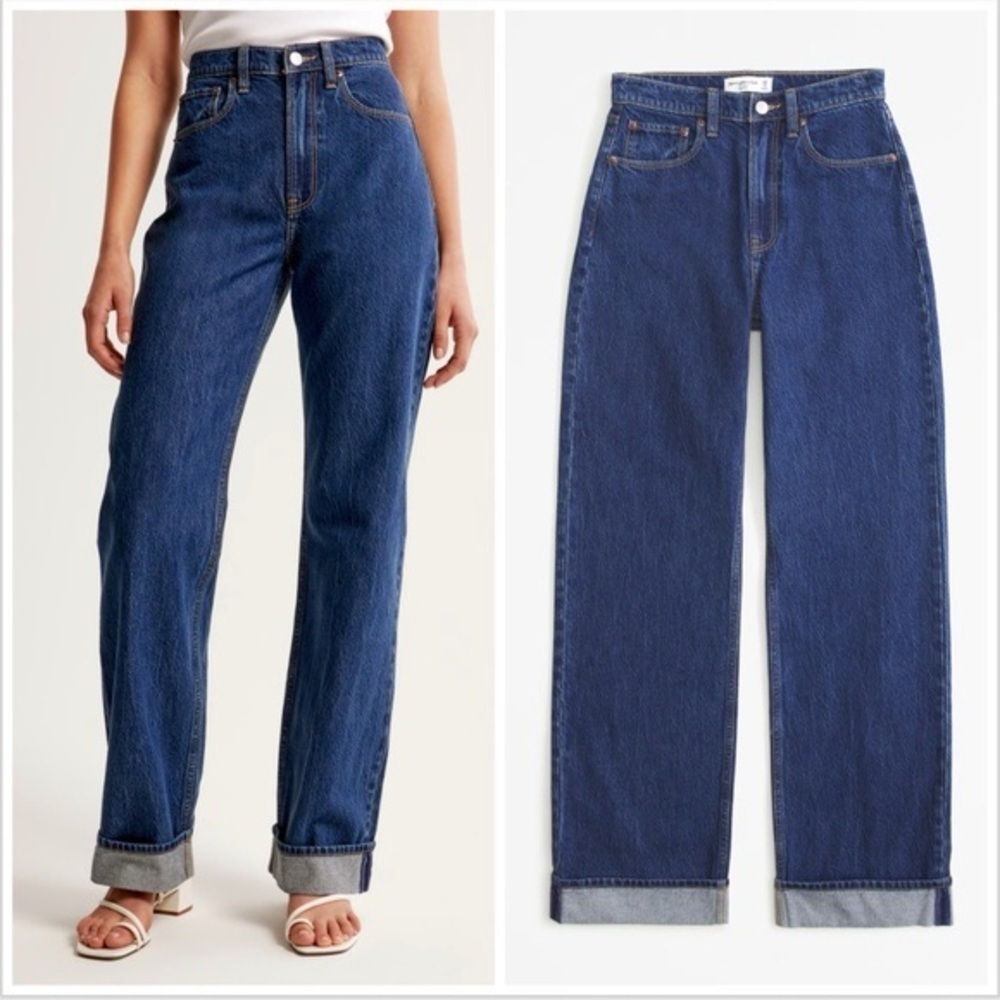 Abercrombie & Fitch The Loose High Rise Jeans Cuffed Dark Wash